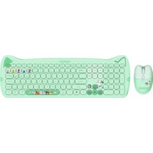 Orevio KM-6283 Catty Renkli Tuşlu Yeşil 2.4 Ghz + Bt Kablosuz Q Multimedia Klavye + Mouse + Pad Set