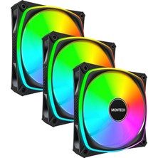 Store AX120 Pro Argb Pwm 120MM Fan 3'lü Paket, Üst Düzey, 360° Argb Aydınlatma, Tüfek Tipi Yatak, Sessiz Düşük Gürültü, 600–1600 Rpm, Fan Göbeği Dahil, Siyah Renk