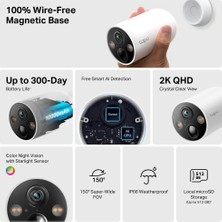 Store C425, 2k 4mp Qhd, Aı Desteği, Renkli Gece Görüşü, 300 Gün Şarj Süresi, Su Geçirmez, Yerel/bulut Depolama, 150° Geniş Açılı, Solar Panel Desteği, Kablosuz Bataryalı Güvenlik Kamerası