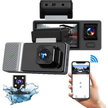 Store Hasuba 3 Kameralı Araç Içi Kamera Seti - 1080P Full Hd Wi-Fi Destekli Araç Kameralı Güvenlik Sistemi, 170° Geniş Açı, Gece Görüşlü Kabin ve Su Geçirmez Arka Park Kamerası, Wdr Araç Dvr 361