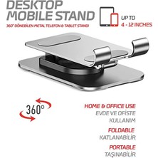 Store Telefon Standı Çok Yönlü 360° Dönebilen Metal Gövdeli Ayarlanabilir ve Katlanabilir Masa Üstü Kullanımı Için Tüm Telefonlara Uyumlu