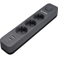 Store SPG03U 2 USB +1type C 5V2.4A 1.5m 3X1.00MM 100% Bakır 750 Joule 3 Lü Anahtarlı Akım Korumalı Siyah Priz