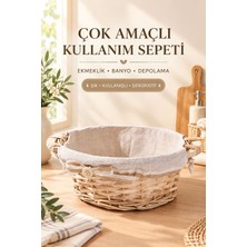 Taçev Hasır Ekmeklik Banyo Dekoratif Sepet Yuvarlak Rattan Bezli