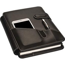 Orevio 5284 Tarihsiz Kareli 17X24 Ajanda Defter, 160 Yaprak, Ivory Kâğıt, Suni Deri, Telefon Kılıflı, Mekanizmalı, Hesap Makineli Organizer, Siyah