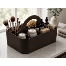 Store 3D Baskı Çok Bölmeli Taşınabilir Banyo ve Makyaj Organizeri - Saplı Masaüstü Düzenleyici-Kahverengi