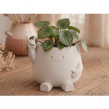 Store 3D Baskı Smiley Face Planter - Gülümseyen Karakterli Saksı-Beyaz
