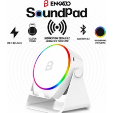 Store Soundpad 5ın1 - 5W - 2000MAH Temas Ile Ses Yükseltme - Telefon Stand - Usb-C Şarj Beyaz Indiksiyon Ses Yükseltici Bluetooth Hoparlör Speaker EKD-S11