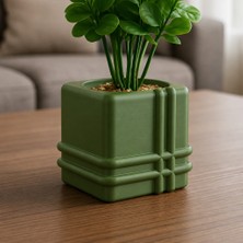Store 3D Baskı Square Planter - Izgara Desenli Küp Saksı-Yeşil