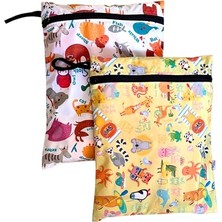 Orevio 2 Adet, 37 x 30 Cm, Summer ve Zoo Desenli, Sıvı Geçirmeyen Çok Amaçlı Çanta, Ekonomik Set, Yıkanabilir, Fermuarlı Askılı Tote Bag