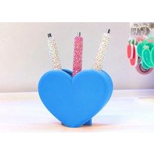 Store 3D Baskı Kalp Şekilli Kalemlik - Masaüstü Organizer - Mavi