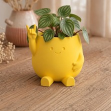 Store 3D Baskı Smiley Face Planter - Gülümseyen Karakterli Saksı-Sarı