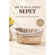 Taçev Hasır Ekmeklik Banyo Dekoratif Sepet Oval Rattan Bezli