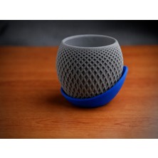 Store 3D Baskı Küre Saksı - Kafes Dokulu Iki Parçalı Dekoratif Saksı - Gri-Mavi