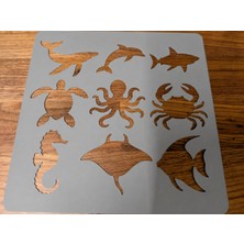 Store 3D Baskı Deniz Hayvanları Çizim Şablonu - Çoklu Desen Kalıbı - Gri