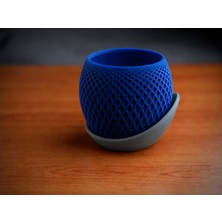 Store 3D Baskı Küre Saksı - Kafes Dokulu Iki Parçalı Dekoratif Saksı - Mavi-Gri