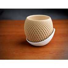 Store 3D Baskı Küre Saksı - Kafes Dokulu Iki Parçalı Dekoratif Saksı - Bej-Beyaz