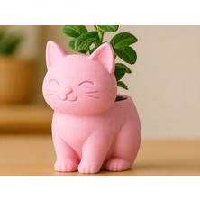 Store 3D Baskı Sevimli Kedi Saksı - Figürlü Sukulent Saksısı-Pembe