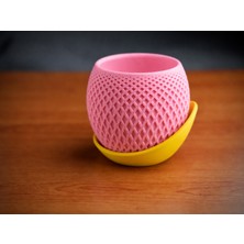 Store 3D Baskı Küre Saksı - Kafes Dokulu Iki Parçalı Dekoratif Saksı - Pembe-Sarı