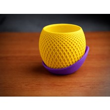 Store 3D Baskı Küre Saksı - Kafes Dokulu Iki Parçalı Dekoratif Saksı - Sarı-Mor