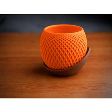 Store 3D Baskı Küre Saksı - Kafes Dokulu Iki Parçalı Dekoratif Saksı - Turuncu-Kahverengi