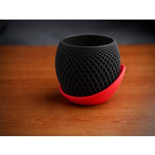 Store 3D Baskı Küre Saksı - Kafes Dokulu Iki Parçalı Dekoratif Saksı - Siyah-Kırmızı