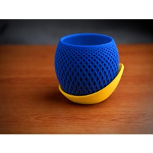 Store 3D Baskı Küre Saksı - Kafes Dokulu Iki Parçalı Dekoratif Saksı - Mavi-Sarı