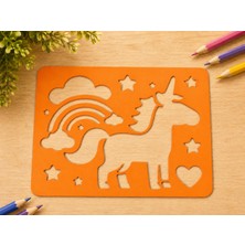 Store 3D Baskı Unicorn ve Gökkuşağı Çizim Şablonu - Desen Kalıbı - Turuncu