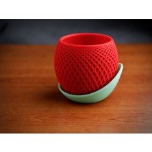 Store 3D Baskı Küre Saksı - Kafes Dokulu Iki Parçalı Dekoratif Saksı - Kırmızı-Mint