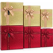 Store 3pcs D.dörtgen Parlak Mix Renkli - Kabartma Desen Karton Hediye Kutusu Kurdelalı 33X24.5-28.5X20.5-24X16.5CM