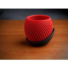 Store 3D Baskı Küre Saksı - Kafes Dokulu Iki Parçalı Dekoratif Saksı - Kırmızı-Siyah