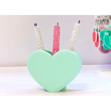 Store 3D Baskı Kalp Şekilli Kalemlik - Masaüstü Organizer - Mint
