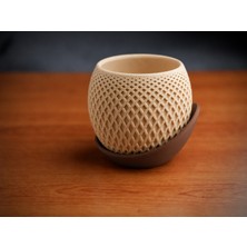 Store 3D Baskı Küre Saksı - Kafes Dokulu Iki Parçalı Dekoratif Saksı - Bej-Kahverengi