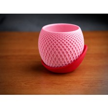 Store 3D Baskı Küre Saksı - Kafes Dokulu Iki Parçalı Dekoratif Saksı - Pembe-Kırmızı
