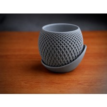 Store 3D Baskı Küre Saksı - Kafes Dokulu Iki Parçalı Dekoratif Saksı - Gri-Gri