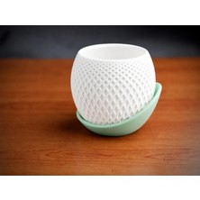 Store 3D Baskı Küre Saksı - Kafes Dokulu Iki Parçalı Dekoratif Saksı - Beyaz-Mint