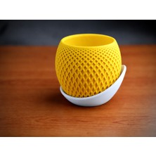 Store 3D Baskı Küre Saksı - Kafes Dokulu Iki Parçalı Dekoratif Saksı - Sarı-Beyaz