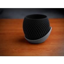 Store 3D Baskı Küre Saksı - Kafes Dokulu Iki Parçalı Dekoratif Saksı - Siyah-Gri