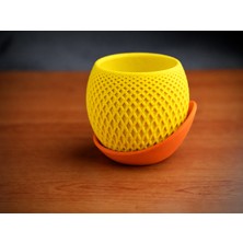 Store 3D Baskı Küre Saksı - Kafes Dokulu Iki Parçalı Dekoratif Saksı - Sarı-Turuncu