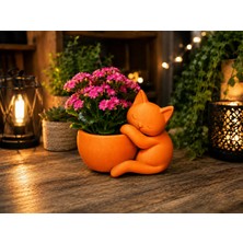 Store 3D Baskı Sarılan Kedi Saksı - Sevimli Dekoratif Saksı - Turuncu