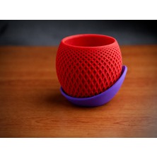 Store 3D Baskı Küre Saksı - Kafes Dokulu Iki Parçalı Dekoratif Saksı - Kırmızı-Mor