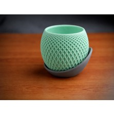 Store 3D Baskı Küre Saksı - Kafes Dokulu Iki Parçalı Dekoratif Saksı - Mint-Gri