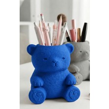 Store 3D Baskı Sevimli Ayıcık Kalemlik - Masaüstü Organizer - Mavi