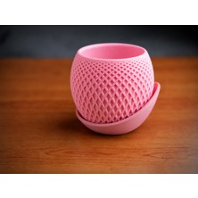 Store 3D Baskı Küre Saksı - Kafes Dokulu Iki Parçalı Dekoratif Saksı - Pembe-Pembe