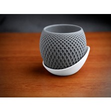 Store 3D Baskı Küre Saksı - Kafes Dokulu Iki Parçalı Dekoratif Saksı - Gri-Beyaz