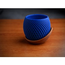 Store 3D Baskı Küre Saksı - Kafes Dokulu Iki Parçalı Dekoratif Saksı - Mavi-Kahverengi