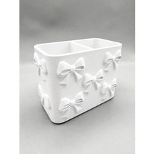 Store 3D Baskı Fiyonk Desenli Bölmeli Kalemlik - Masaüstü Organizer - Beyaz