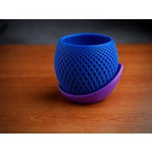 Store 3D Baskı Küre Saksı - Kafes Dokulu Iki Parçalı Dekoratif Saksı - Mavi-Mor