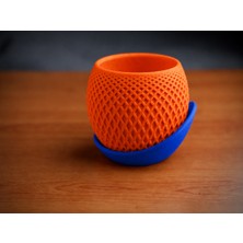 Store 3D Baskı Küre Saksı - Kafes Dokulu Iki Parçalı Dekoratif Saksı - Turuncu-Mavi