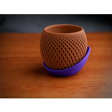 Store 3D Baskı Küre Saksı - Kafes Dokulu Iki Parçalı Dekoratif Saksı - Kahverengi-Mor