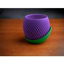 Store 3D Baskı Küre Saksı - Kafes Dokulu Iki Parçalı Dekoratif Saksı - Mor-Yeşil